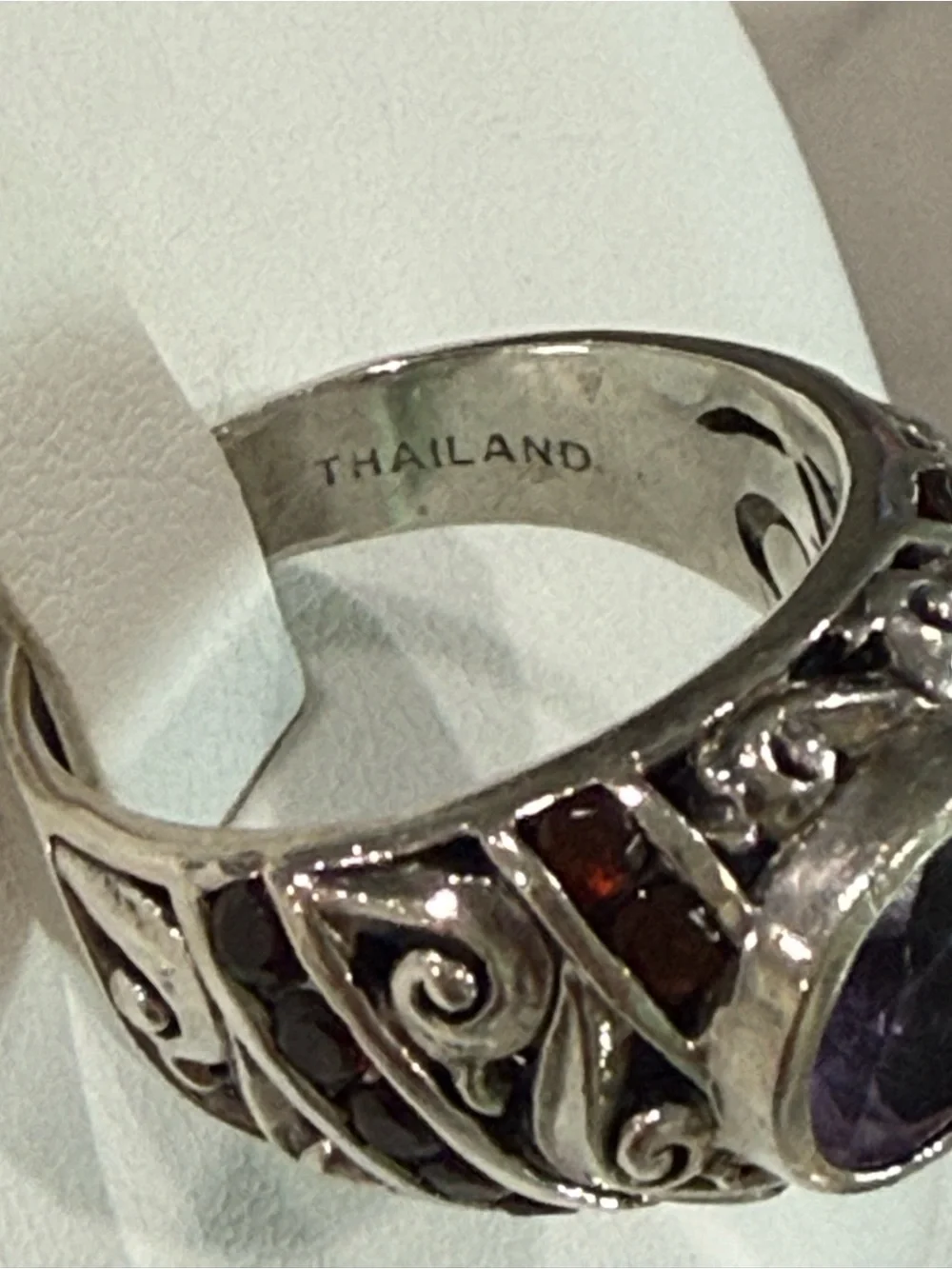 Amethyst and Garnet Accent Sterling Silver Statement Ring